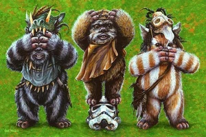 Ewoks See No Evil Hear No Evil Speak No Evil Artwork Star Wars Ewok Wicket Art - Picture 1 of 1