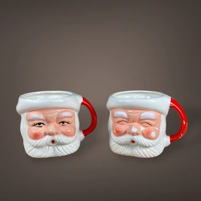 Par de tazas de Papá Noel de Winking Set Japón mango rojo vintage Navidad años 50 60 Foto 1 de 4
