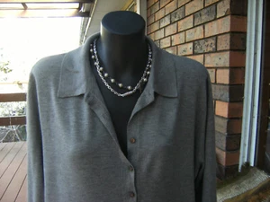 H&M grey 3/4 sleeve fine knit collared Jumper/Top size M/L - Picture 1 of 4
