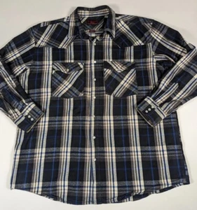 Five Brother Flanellhemd blau kariert Perlen Druckknopf schwer Herren 2XL Tall - Bild 1 von 12