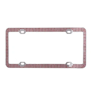 Placa de diamante rosa estrás triple fila cromo metal marco de matrícula - 1 pieza - Imagen 1 de 1