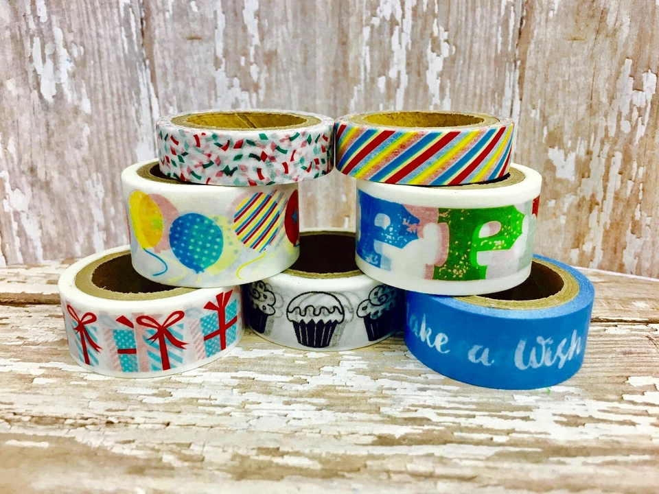 7 Rollos Feliz Cumpleaños Washi Tape Decorativo Planificador Suministro Diario Regalos Foto 1 de 1