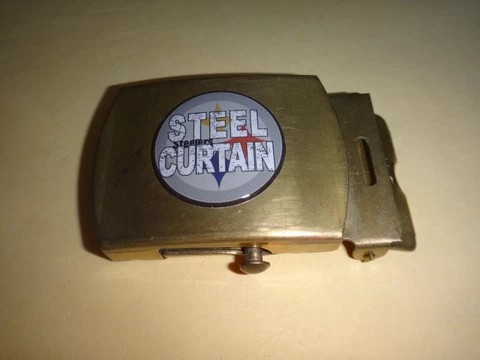 NFL Pittsburgh Steelers STEEL CURTAIN Team Brass Belt Buckle, Made By U.S. C.E Cover