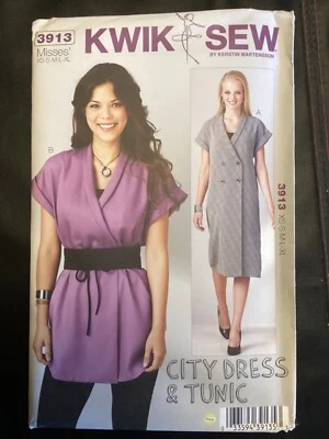 KwikSew pattern K3913 city dress tunic bias cut shawl collar double breasted OOP - Image 1 of 2