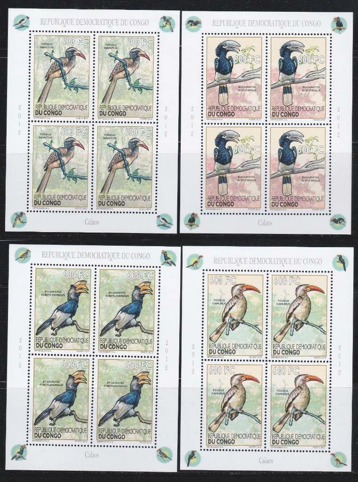 CONGO  2012 BIRD STAMPS  HORNBILLS BLOCK X4 MNH - BIRDL555 - Image 1 of 1