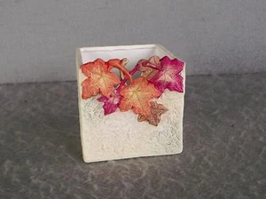 AUTUMN LEAVES PLANTER Square Ceramic Earth tones TRINKET JAR Candle Holder - Picture 1 of 11