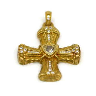 Judith Ripka Diamond Citrine 18K Yellow Gold Cross - Image 1 of 2