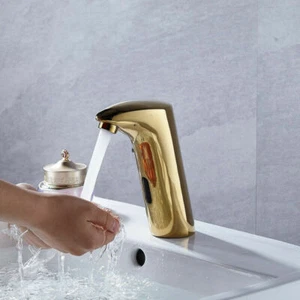 Grifo mezclador de lavabo de baño dorado sin contacto con sensor grifo de latón de un solo orificio - Imagen 1 de 9