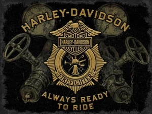 HARLEY DAVIDSON FIREFIGHTER READY TO RIDE HEAVY DUTY USA MADE METAL ADV SIGN - Picture 1 of 1