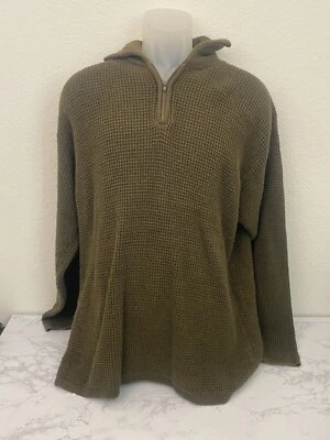 Vtg Y2K Structure Sweater XL Green Thick Cable Knit Ramie Cotton 1/4 Zip S1 - Image 1 of 4