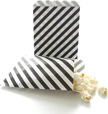 Bolsas de papel a rayas blancas y negras de 5 X 7 pulgadas de 50 piezas, vacaciones boda Navidad Foto 1 de 4