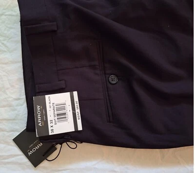 Arrow Dress Pants Mens 38x32 Flat Front Black Suit Separate - New - Image 1 of 3