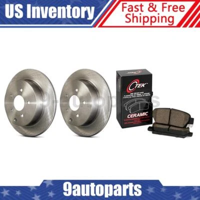 Rear Disc Brake Rotors + Ceramic Brake Pads For 2008 2009 2010 Audi S3 - Image 1 of 4