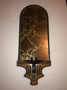 Mirrored Candle Wall Wood Metal Sconce Vintage 70’s MCM RETRO Homeco GOLD VEIN - Picture 1 of 6
