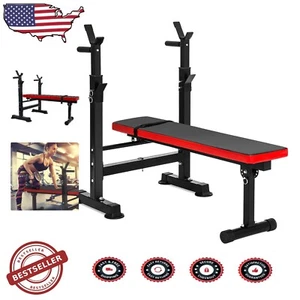 Foldable Adjustable Weight Bench & Squat Rack with 6 Height Positions, Black/Red - Picture 1 of 11
