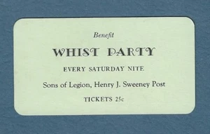 1950-1960 Ticket WHIST PARTY American Legion Henry J Sweeny Post 2 Manchester NH - Picture 1 of 2