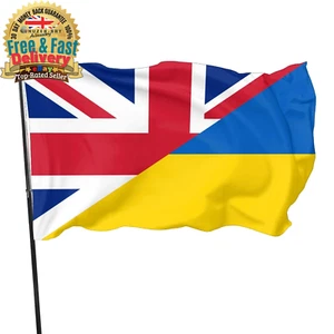 5ft x 3ft UK and Ukraine Flag, Durable British and Ukrainian Flag with 2 Metal E - Picture 1 of 9