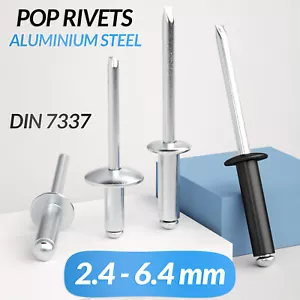 POP RIVETS ALUMINIUM BODY STEEL MANDREL OPEN END DOME HEAD 2mm 2.4mm 4mm - 6.4mm - Picture 1 of 174