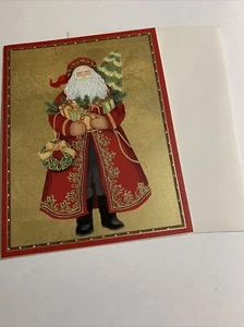 One Unused CASPARI VINTAGE Santa Claus  GOLD SHINE Christmas Card (C) - Picture 1 of 3