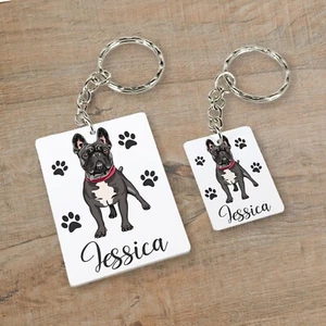 French Bulldog Black Cream Dog Personalised Name Keyring / Keychain Gift Idea - Picture 1 of 5