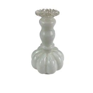 Vintage White Milk Glass Candle Holder or Vase With Clear Ruffled Edge - Picture 1 of 5
