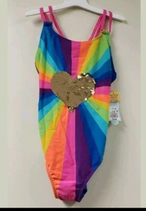 Rainbow Swimsuit Cat & Jack 1 piece Girl Large 10/12 Retail 16.99 Per NWT Heart - Picture 1 of 4