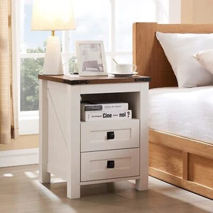 Nightstand with Charging Station, End Table, Side Table with 2 Drawers Storage - Picture 1 of 7