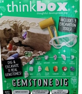 THINK BOX GEMSTONE DIG ~ 3 EXCAVATION TOOLS ~ 6 REAL GEMSTONES - Picture 1 of 4
