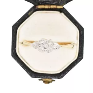 Anello antico a grappolo in oro 18 kt e diamanti platino - Foto 1 di 4