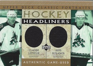 2002-03 UD Classic Portraits Headliners #LK Claude Lemieux Krys Kolanos Jersey