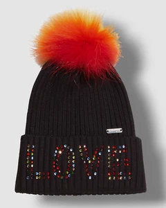 $48 Bari Lynn Kids Girls Black Love Crystal-Embellished Ribbed Beanie One Size - Picture 1 of 2