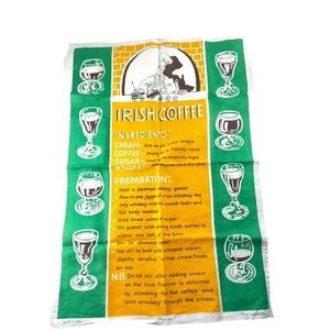 Irish Linen Tea Towel Irish Coffee Graphic Recipe  21" x 31" Green Yellow - Picture 1 of 9