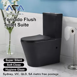 Black Tornado Flush Back To Wall Toilet Suite Soft Close Seat Ceramic P S TRAP - Picture 1 of 9