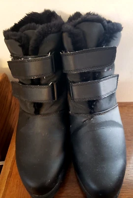  Acogedoras botas de velcro negras con doble correa de 11 BOLSOS DE CALIDAD para mujer Foto 1 de 4