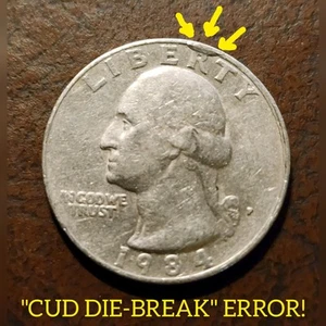 "CUD DIE-BREAK" 1984-P CLAD WASHINGTON QUARTER ALBUM FILLER ERROR!! - Picture 1 of 4