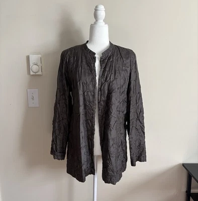 Eileen Fisher Womens Large Textured Silk Jacket Lined Gray Minimalist Neutral - Image 1 of 4