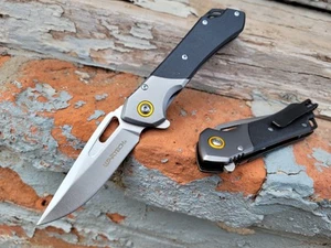 G10 Pocket Knife Blade Tip Up Carry Spring Assisted Flipper Black Gray EDC - Picture 1 of 18