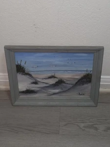 Vintage Strand Meer Ozean Ölgemälde Möwen Meer Wellen gerahmt signiert - Bild 1 von 5