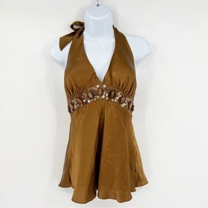 Vintage Cache Silk Y2K Beaded Halter Top Size 4 Western Country Boho Festival - Picture 1 of 9