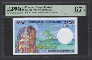 Comoros 2500 Francs ND (1997) P13 Uncirculated Grade 67 - Picture 1 of 2