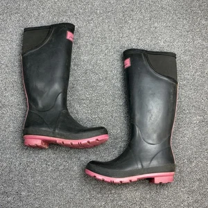 Joules Damen-Regenstiefel kniehoch Neola schwarz pink zum Überziehen Gummi US-Größe 8 - Bild 1 von 14