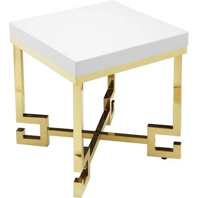 Pangea Home End Table Coffee Accent Table Square in Stainless Steel - White - Image 1 of 4