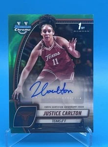2024-25 Bowman Chrome University JUSTICE CARLTON 1st Auto Green Refractor /99 SP - Picture 1 of 4