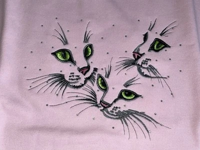 3 CATS Embroidered on Pink Sweatshirt Womens Sz L Grandmacore Gildan Heavy Blend - Image 1 of 4