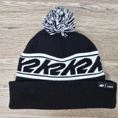 K2 Beanie Hat Ski Snowboard Cuffed Pom Spellout Winter Black Adult OSFA Cap - Image 1 of 4