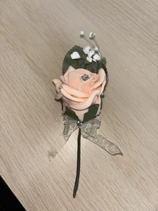 Men’s Peach Flower Suit Buttonhole Wedding Accessory Formal Events Accessory - Picture 1 of 2