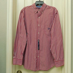 CHAPS pflegeleichtes hellrot weiß gestreiftes geknöpftes Hemd mit Wappen Herren L neu ohne Etikett - Bild 1 von 9