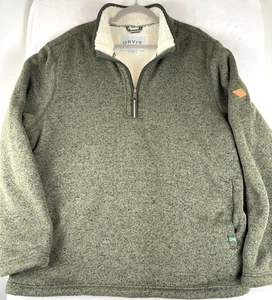 Orvis Sweater Mens XXL (2XL)Sherpa Lined 1/4 Zip Green Sweatshirt Outdoor Hiking - Picture 1 of 7