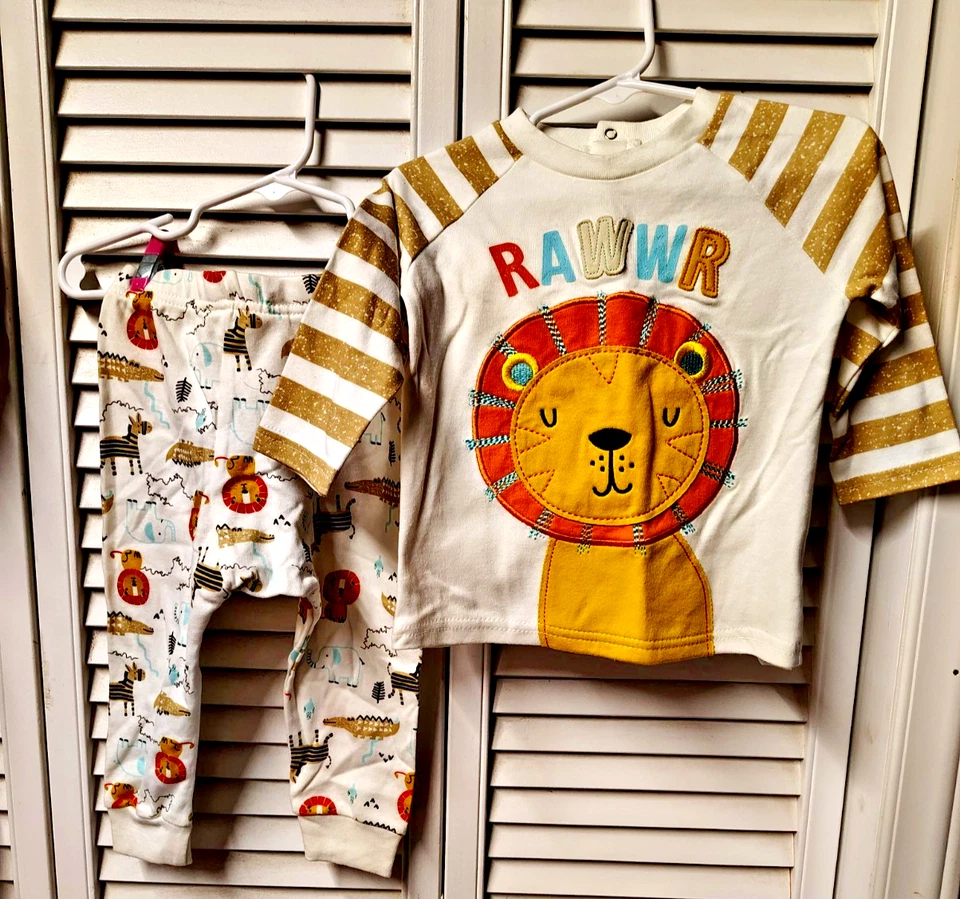 Conjunto de 2 pantalones a rayas Baby Starters Lion Safari talla 12 meses nuevo con etiquetas Foto 1 de 4