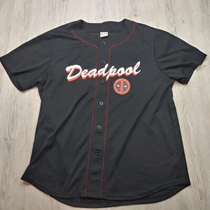 Marvel Deadpool Men's Baseball Jersey Shirt XXL Button-Up Black Red Streetwear - Picture 1 of 8